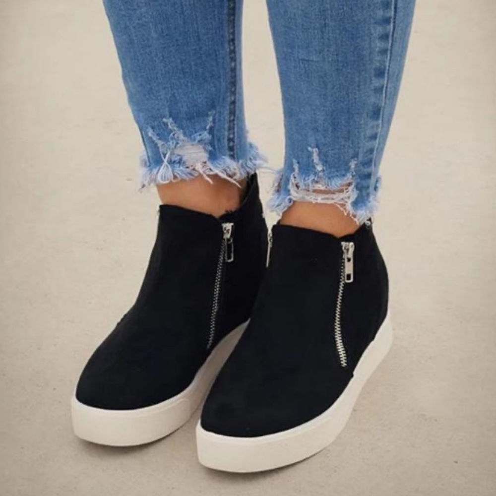 Black Hightop Hidden Wedge Sneaker - Picture 5 of 6